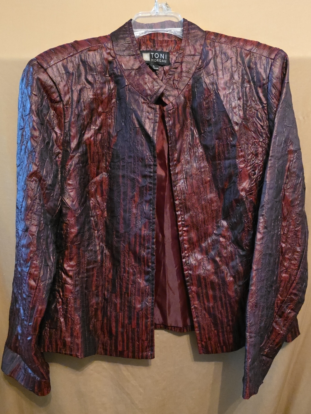 Ladies' Burgundy Textured Open Front Jacket L